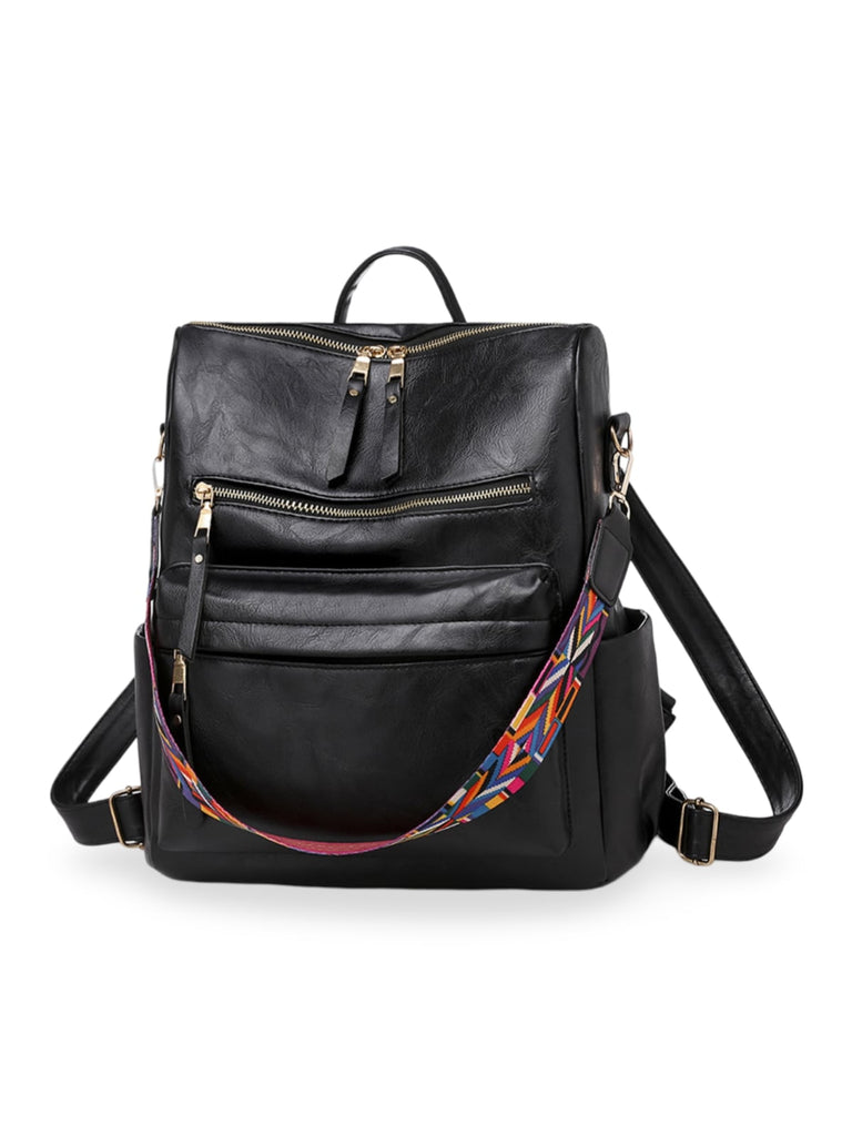 Sac à dos femme grande capacité, simili vegan souple, multi - poches, style, modèle Val - Sac à dos - Noir