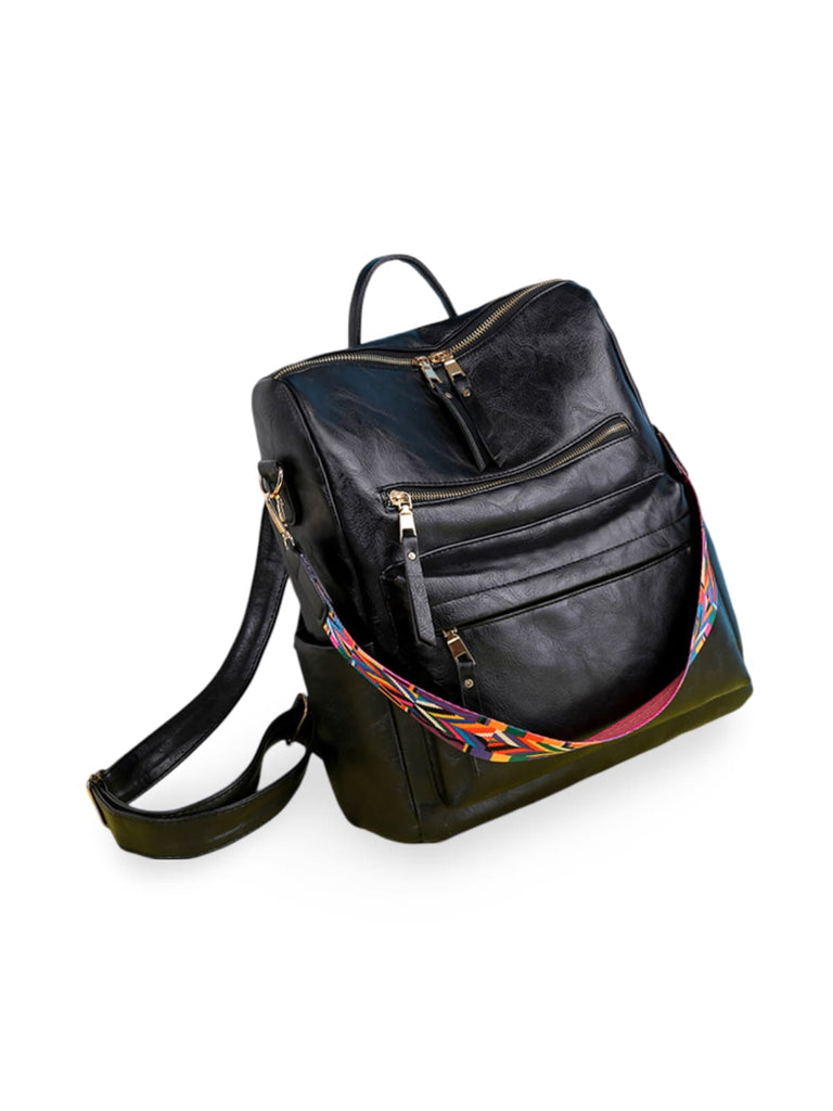 Sac à dos femme grande capacité, simili vegan souple, multi - poches, style, modèle Val - Sac à dos - Noir