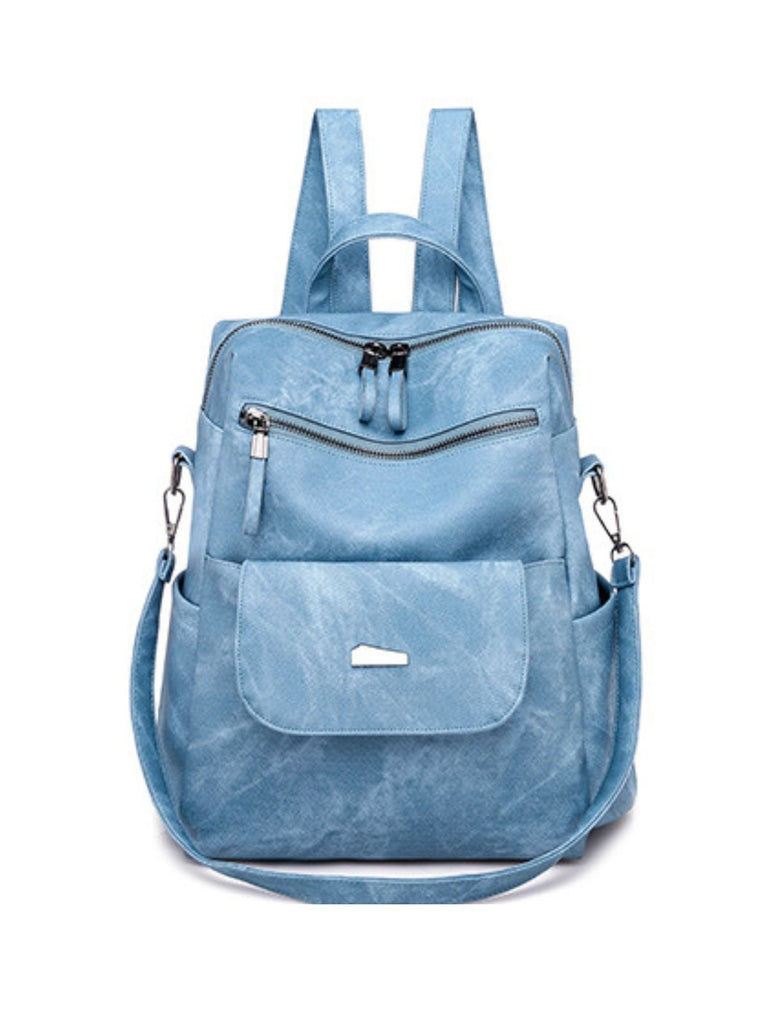 Sac à dos femme grande capacité, simili vegan, style coréen, confortable et pratique, poches multiples, modèle Tinah - Sac Bandoulière - Bleu