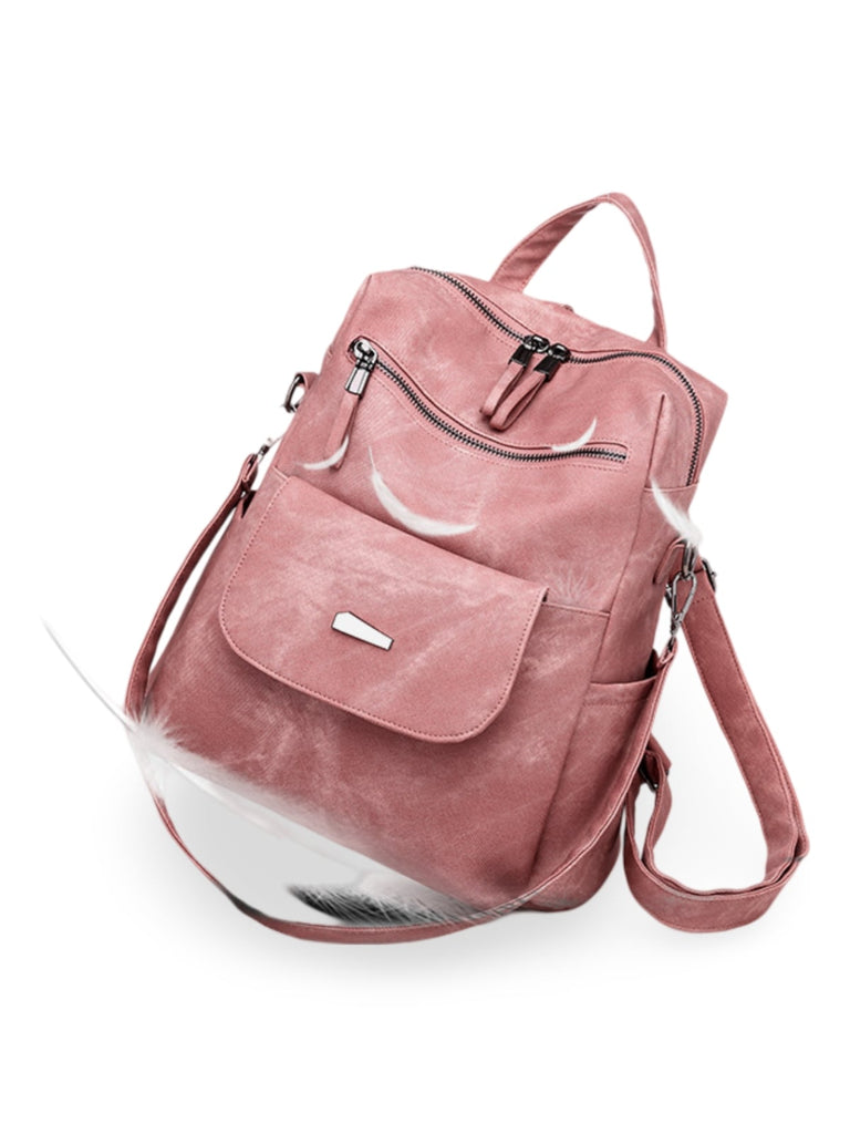 Sac à dos femme grande capacité, simili vegan, style coréen, confortable et pratique, poches multiples, modèle Tinah - Sac Bandoulière - Rose