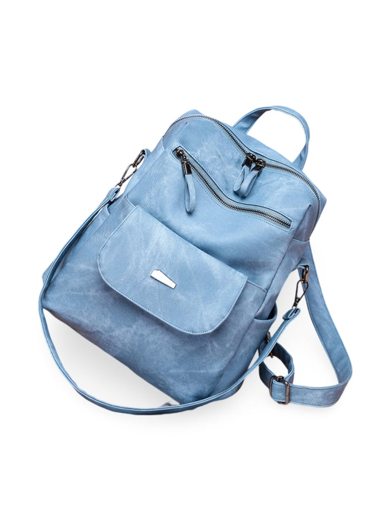 Sac à dos femme grande capacité, simili vegan, style coréen, confortable et pratique, poches multiples, modèle Tinah - Sac Bandoulière - Bleu