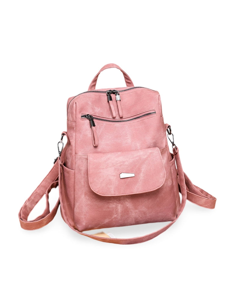 Sac à dos femme grande capacité, simili vegan, style coréen, confortable et pratique, poches multiples, modèle Tinah - Sac Bandoulière - Rose