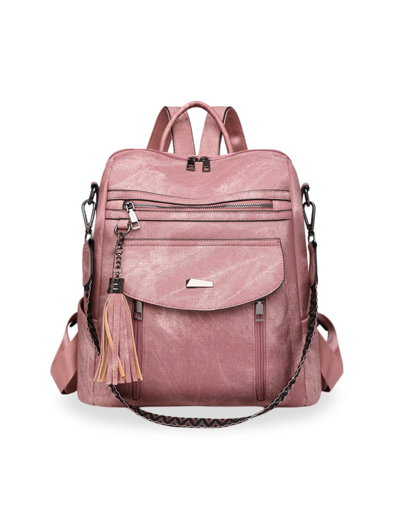 Sac à dos femme, grande capacité, simili vegan, style moderne, multifonction, fermeture zippée, modèle Violette - Sac à dos - Rose