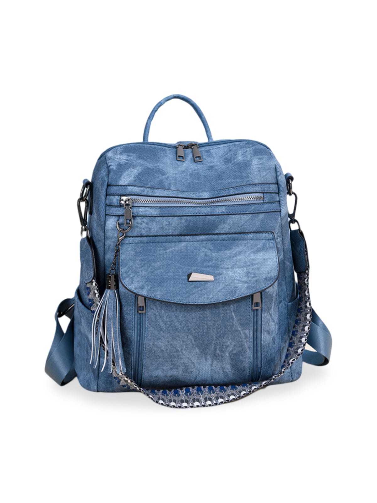 Sac à dos femme, grande capacité, simili vegan, style moderne, multifonction, fermeture zippée, modèle Violette - Sac à dos - Bleu