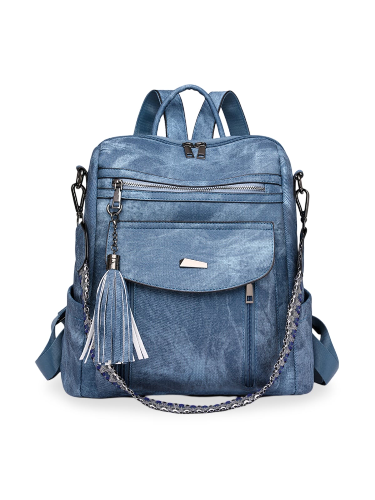 Sac à dos femme, grande capacité, simili vegan, style moderne, multifonction, fermeture zippée, modèle Violette - Sac à dos - Bleu