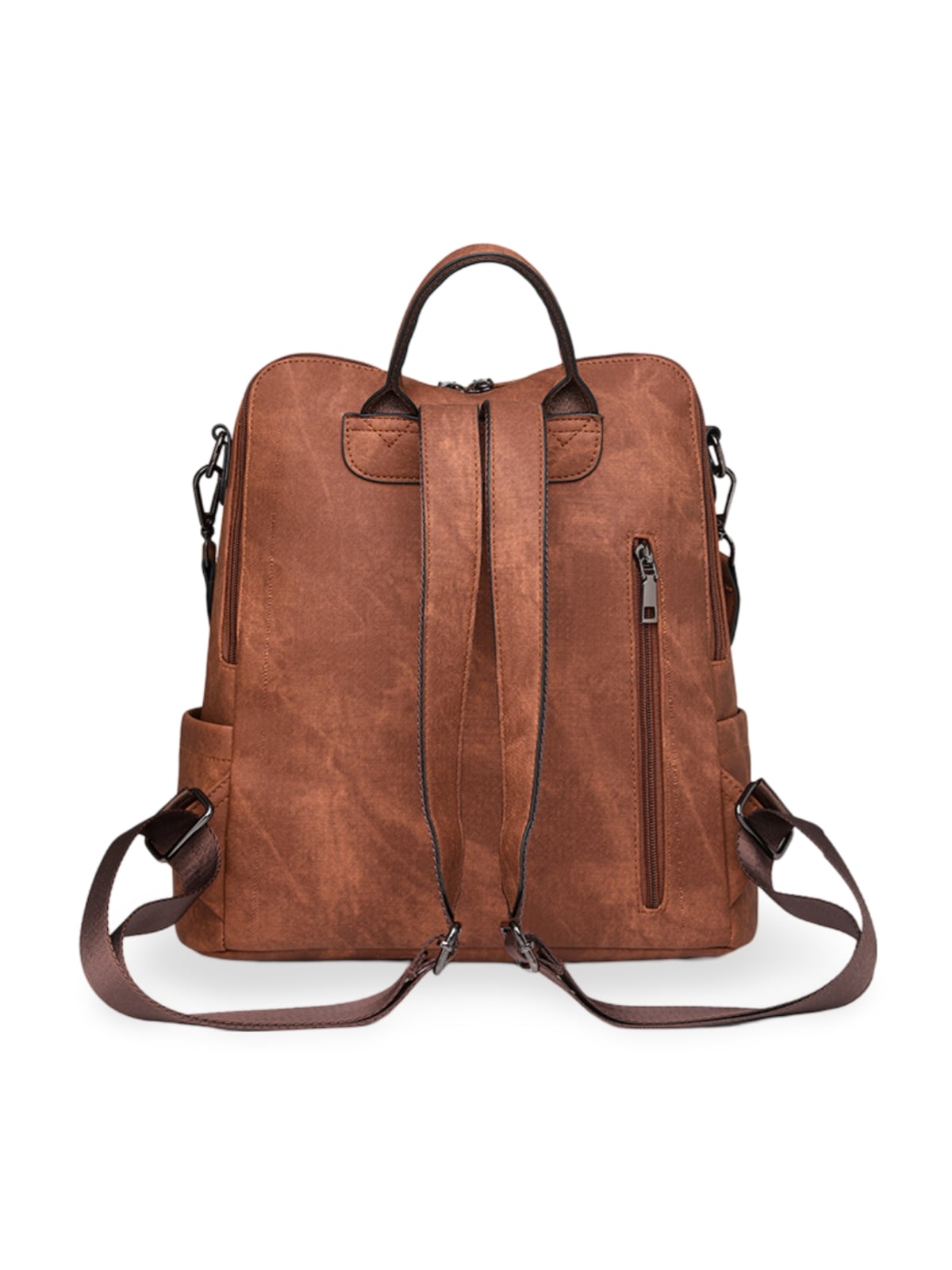 Sac à dos femme, grande capacité, simili vegan, style moderne, multifonction, fermeture zippée, modèle Violette - Sac à dos - Camel