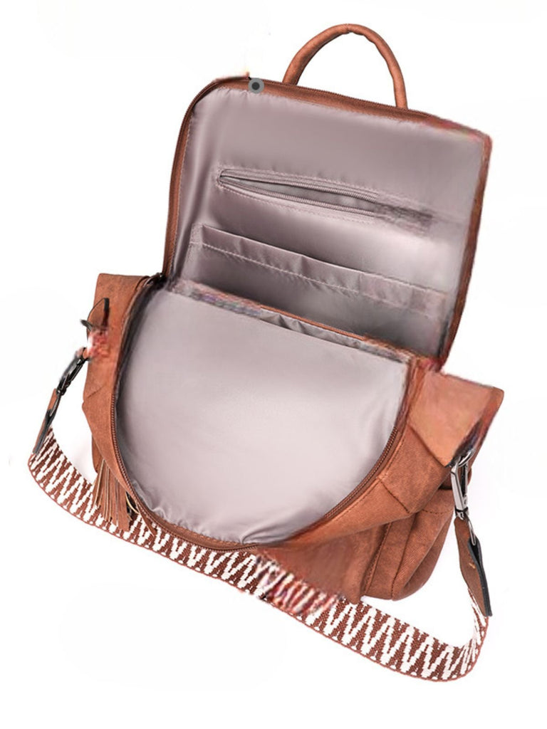 Sac à dos femme, grande capacité, simili vegan, style moderne, multifonction, fermeture zippée, modèle Violette - Sac à dos - Camel