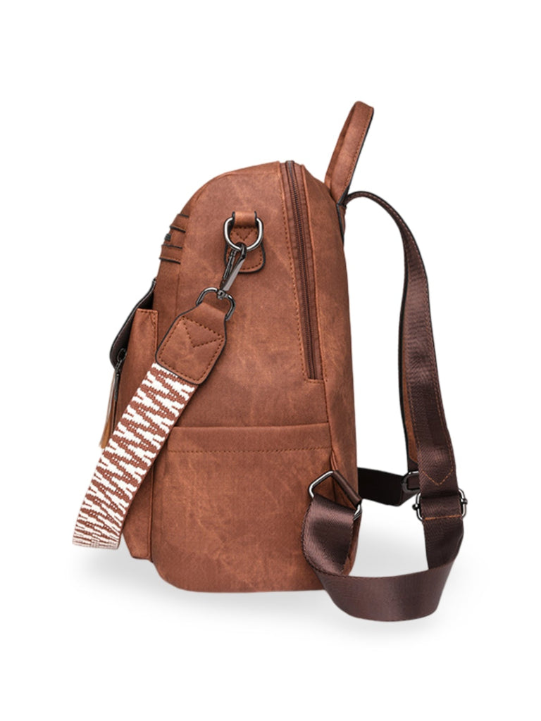 Sac à dos femme, grande capacité, simili vegan, style moderne, multifonction, fermeture zippée, modèle Violette - Sac à dos - Camel