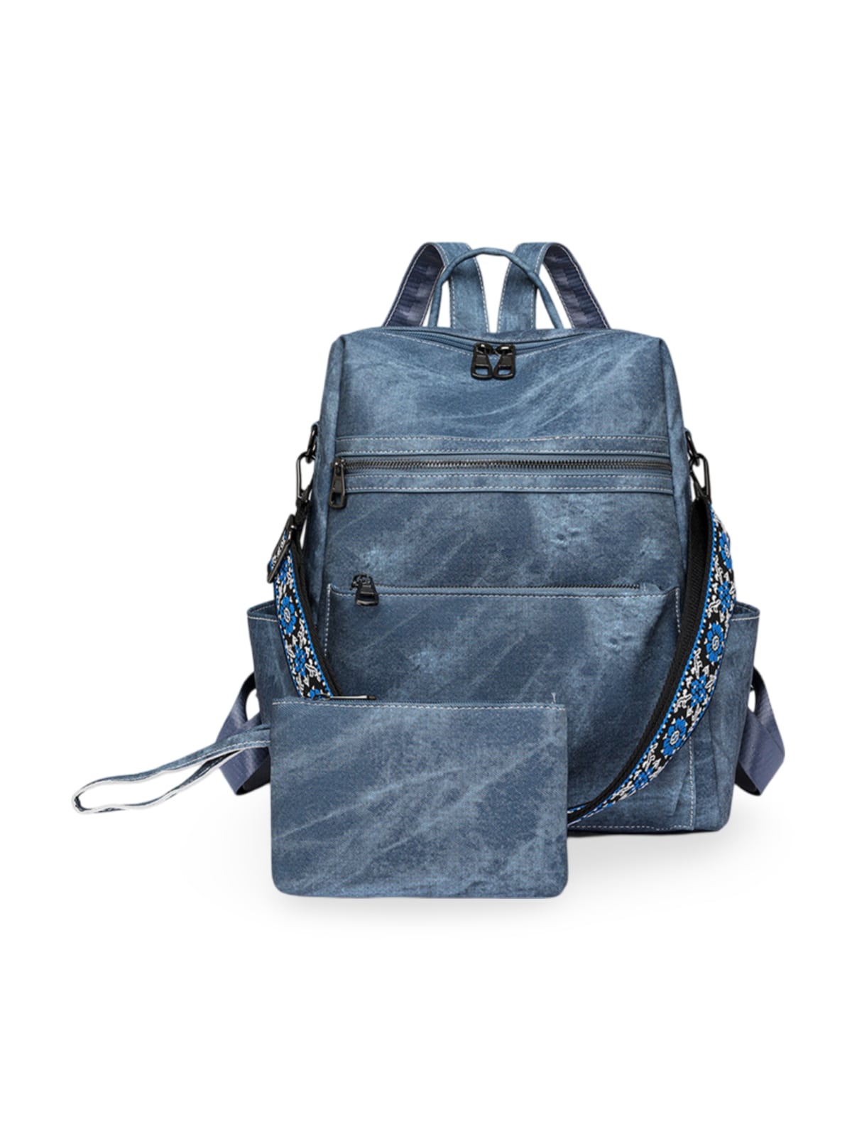 Sac à dos femme grande capacité, simili vegan, style rétro, léger et pratique, idéal pour les voyages, modèle Titi - Sac à dos - Bleu