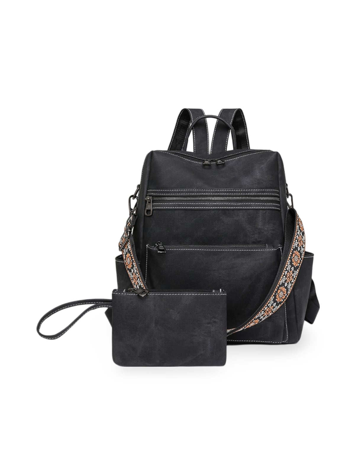 Sac à dos femme grande capacité, simili vegan, style rétro, léger et pratique, idéal pour les voyages, modèle Titi - Sac à dos - Noir