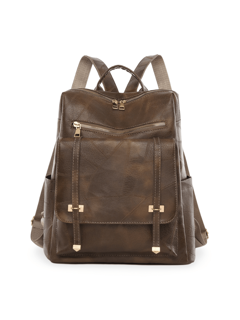 Sac à dos femme rétro, simili vegan souple, mode européenne, poches multiples, confortable et pratique, modèle Valentina - Sac à dos - Marron