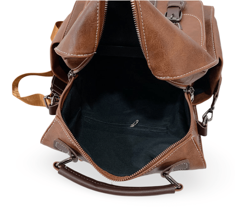 Sac à dos femme, simili vegan, design rétro, antivol, grande capacité, modèle Sisi - Sac à dos - Marron