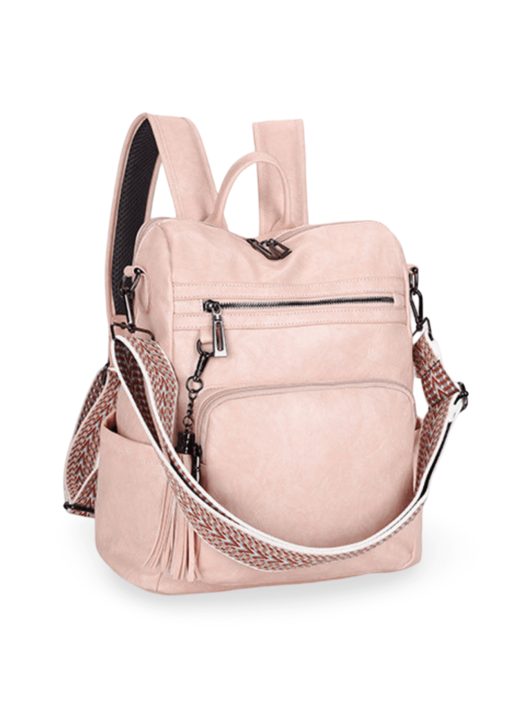 Sac à dos femme, simili vegan, grande capacité, léger, design rétro tendance, modèle Sonya - Sac à dos - Rose