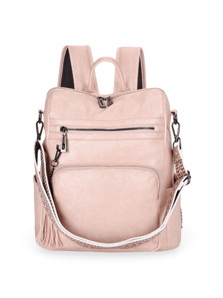 Sac à dos femme, simili vegan, grande capacité, léger, design rétro tendance, modèle Sonya - Sac à dos - Rose