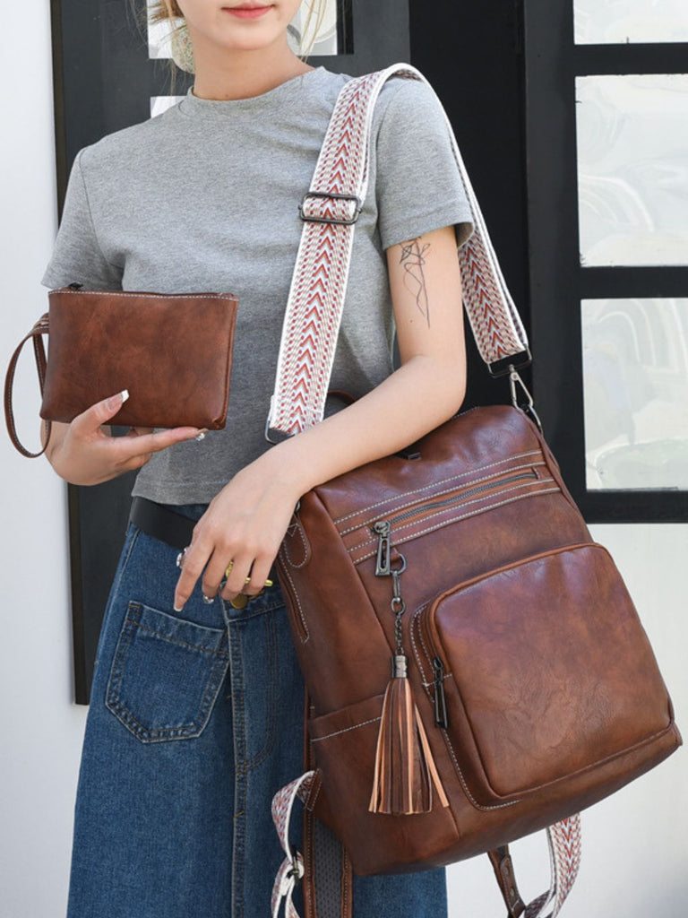 Sac à dos femme, simili vegan, grande capacité, léger, design rétro tendance, modèle Sonya - Sac à dos - Marron