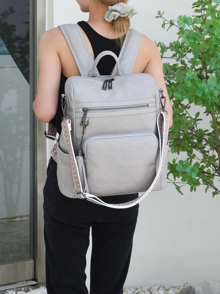 Sac à dos femme, simili vegan, grande capacité, léger, design rétro tendance, modèle Sonya - Sac à dos - Gris