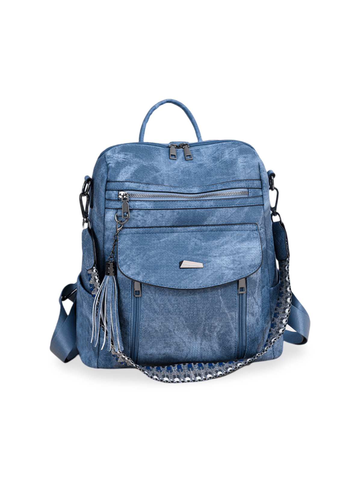 Sac à dos femme simili vegan, grande capacité, multifonction, tendance 2024, pratique et stylé, modèle Vicky - Sac Bandoulière - Bleu