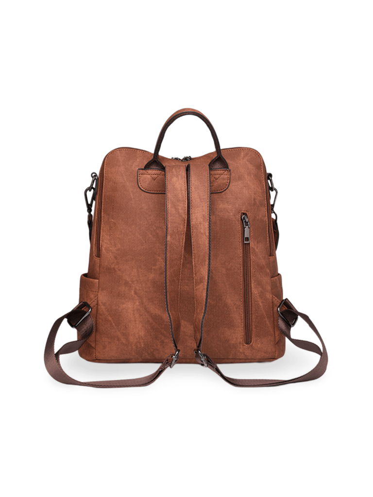 Sac à dos femme simili vegan, grande capacité, multifonction, tendance 2024, pratique et stylé, modèle Vicky - Sac Bandoulière - Camel