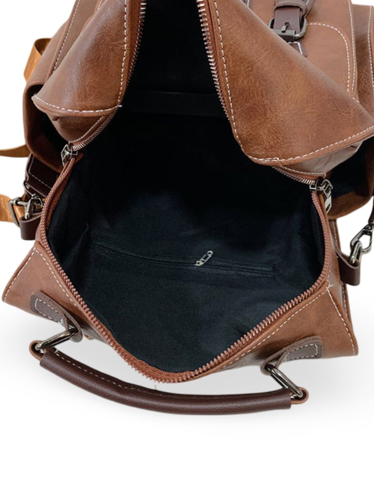 Sac à dos femme simili vegan, rétro, convertible épaule et main, petit format, modèle Valerie - Sac à dos - Camel