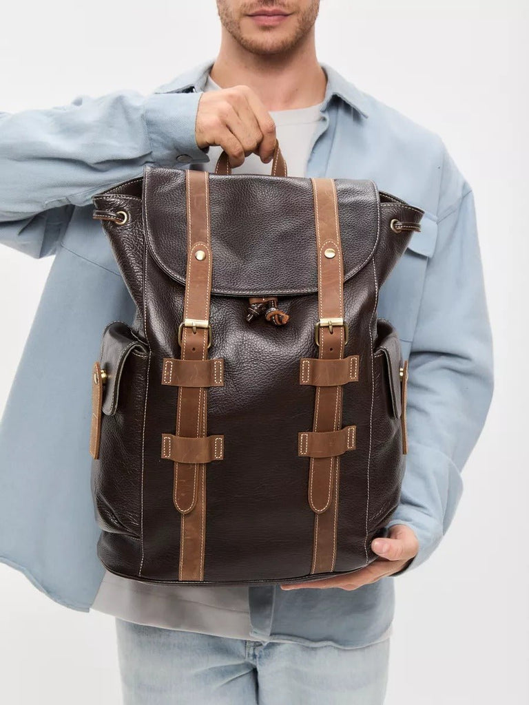 Sac à dos homme en cuir, imperméable, avec compartiment pour ordinateur, style urbain, modèle Hélios - Sac à dos - Café