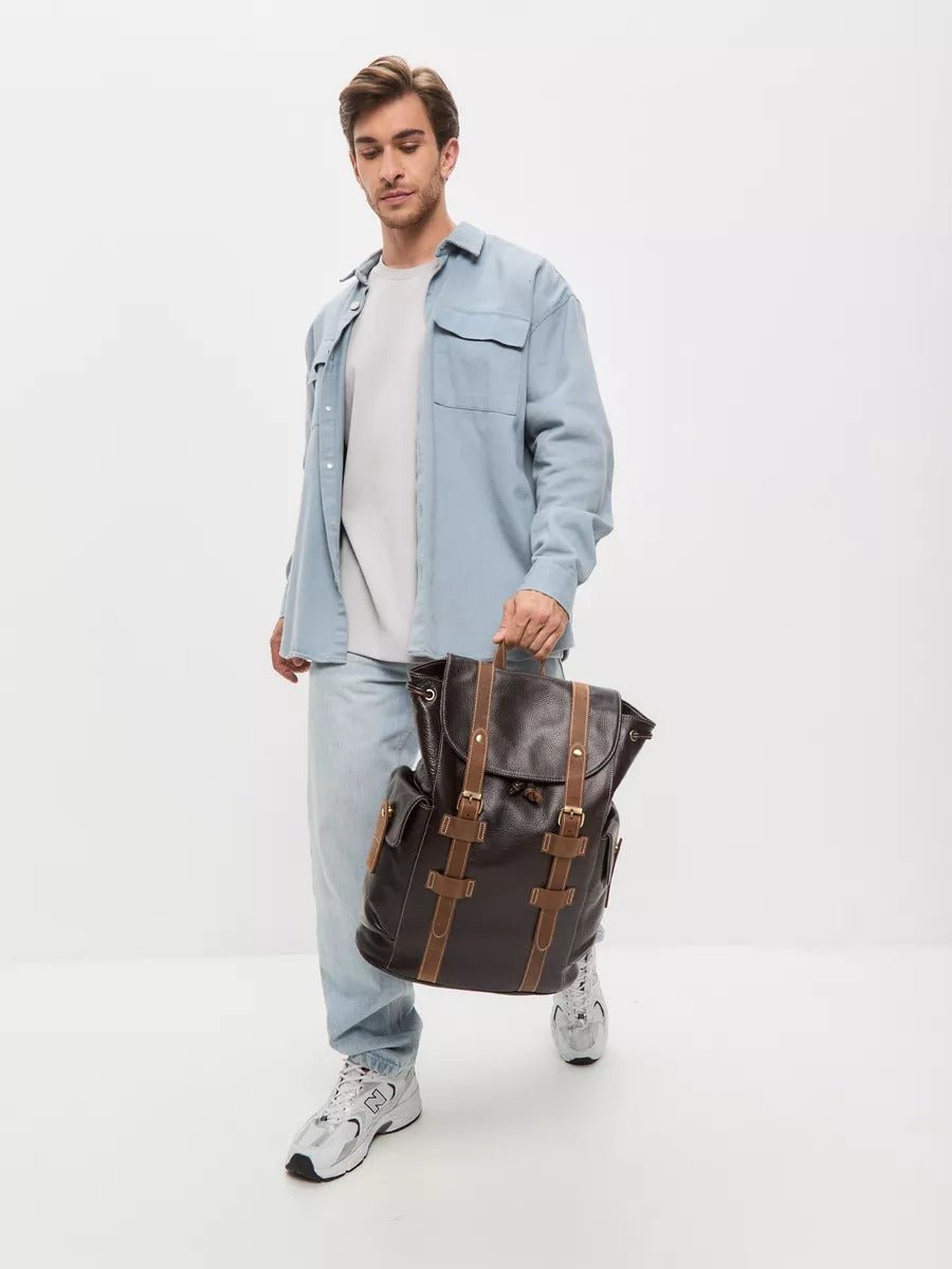 Sac à dos homme en cuir, imperméable, avec compartiment pour ordinateur, style urbain, modèle Hélios - Sac à dos - Café