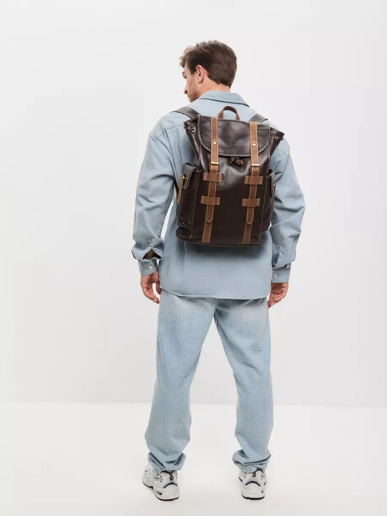 Sac à dos homme en cuir, imperméable, avec compartiment pour ordinateur, style urbain, modèle Hélios - Sac à dos - Café