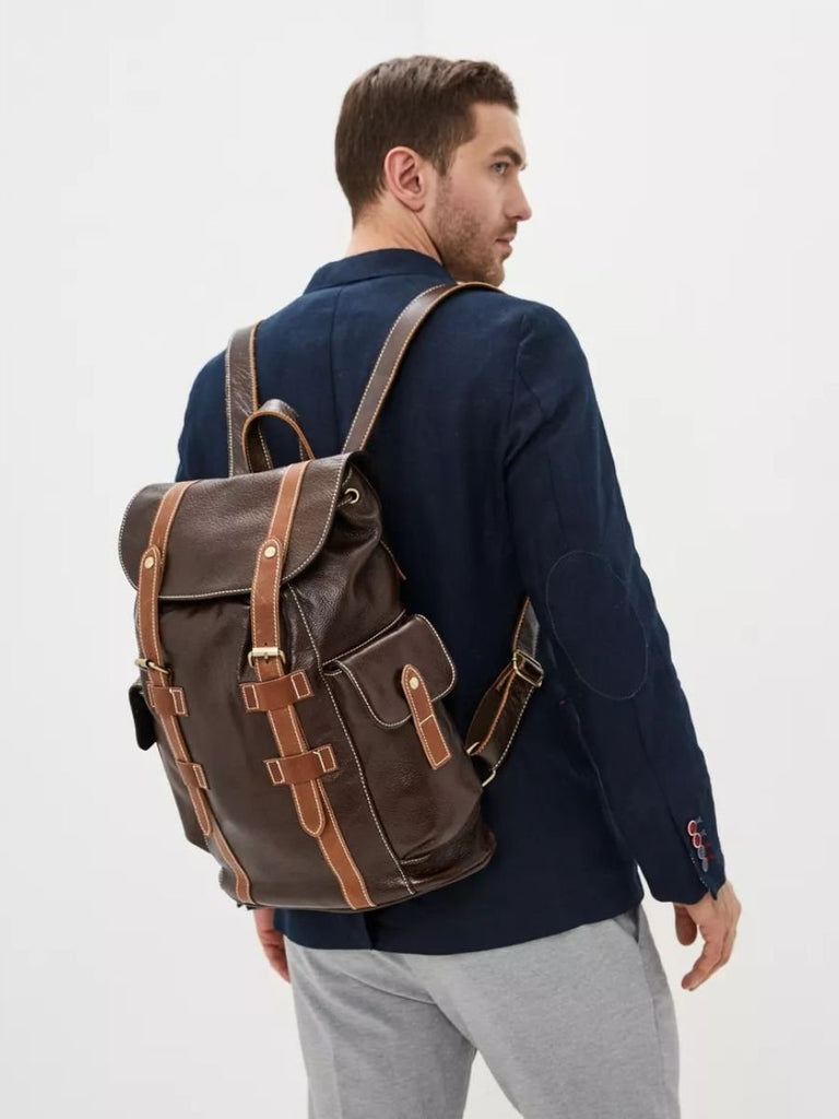 Sac à dos homme en cuir, imperméable, avec compartiment pour ordinateur, style urbain, modèle Hélios - Sac à dos - Café