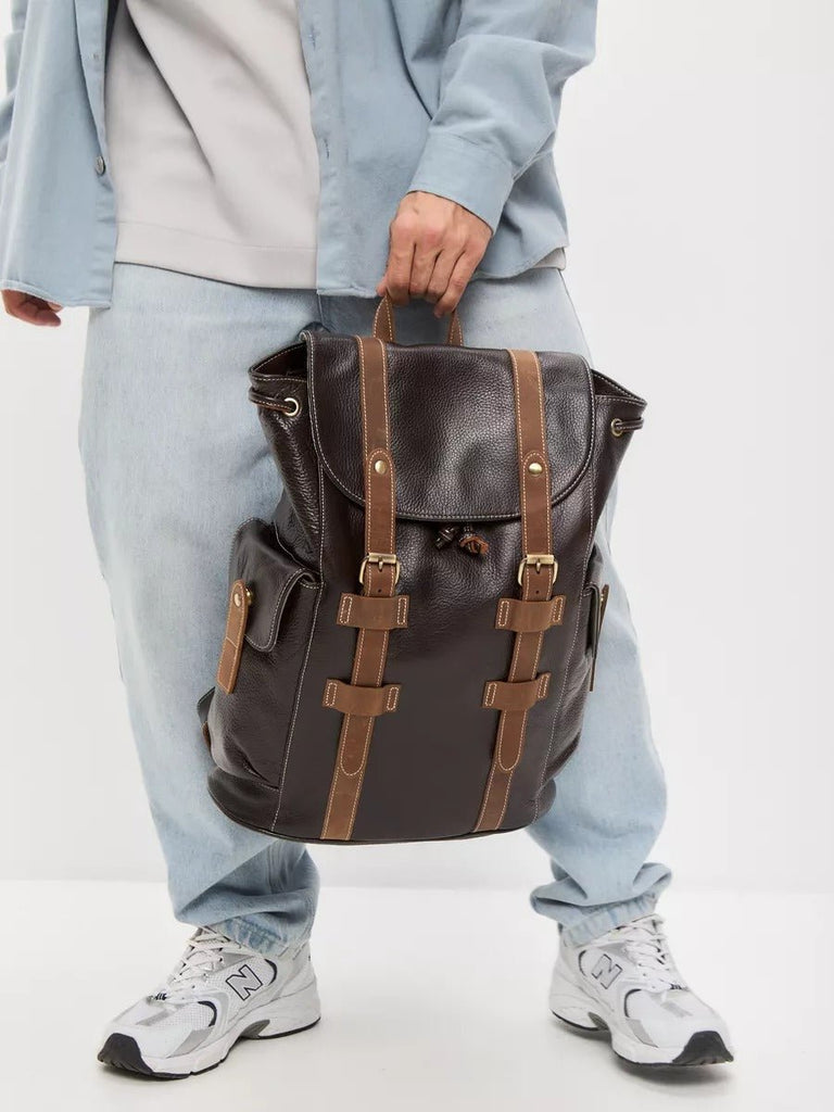 Sac à dos homme en cuir, imperméable, avec compartiment pour ordinateur, style urbain, modèle Hélios - Sac à dos - Café