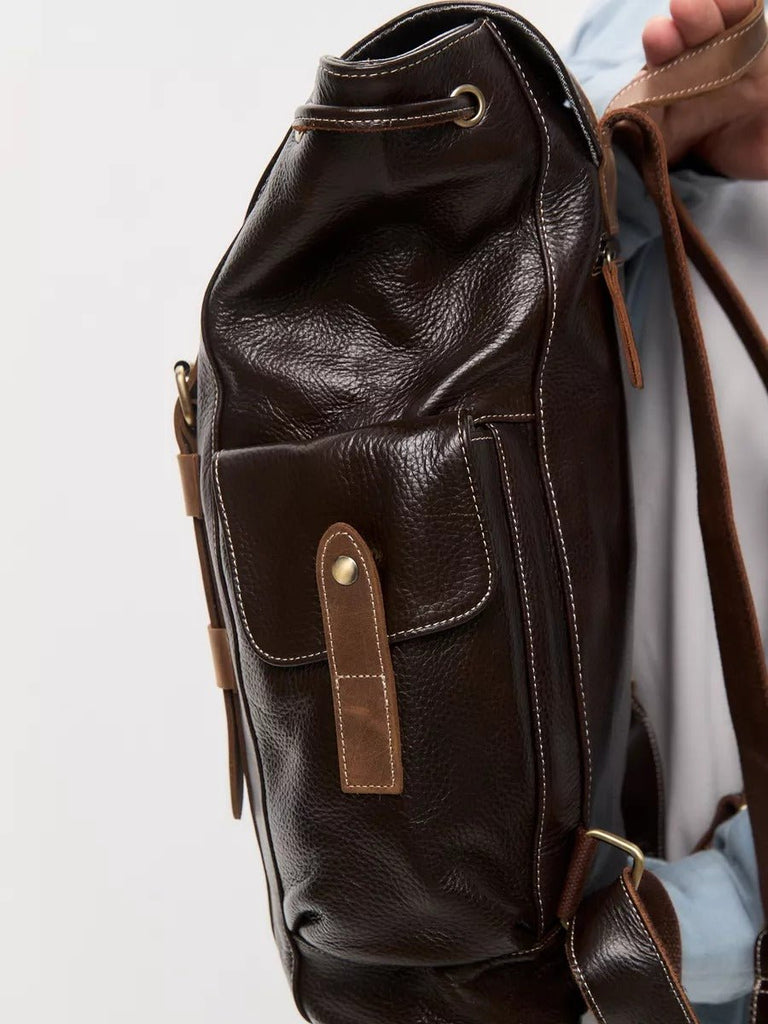 Sac à dos homme en cuir, imperméable, avec compartiment pour ordinateur, style urbain, modèle Hélios - Sac à dos - Café