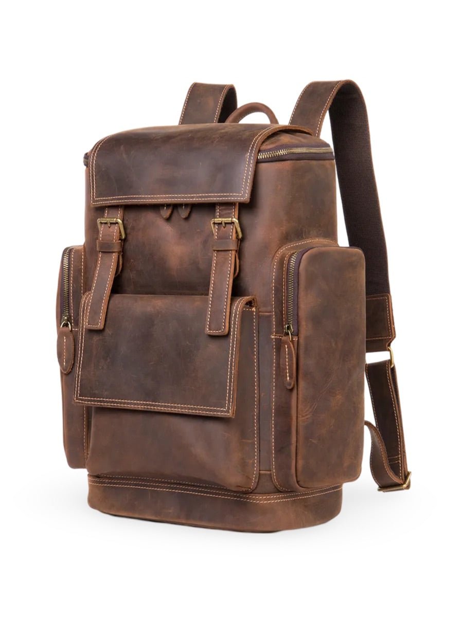 Sac à dos homme en cuir véritable, vintage, à grande capacité, idéal pour des voyages, modèle Calixte - Sac à dos - Marron