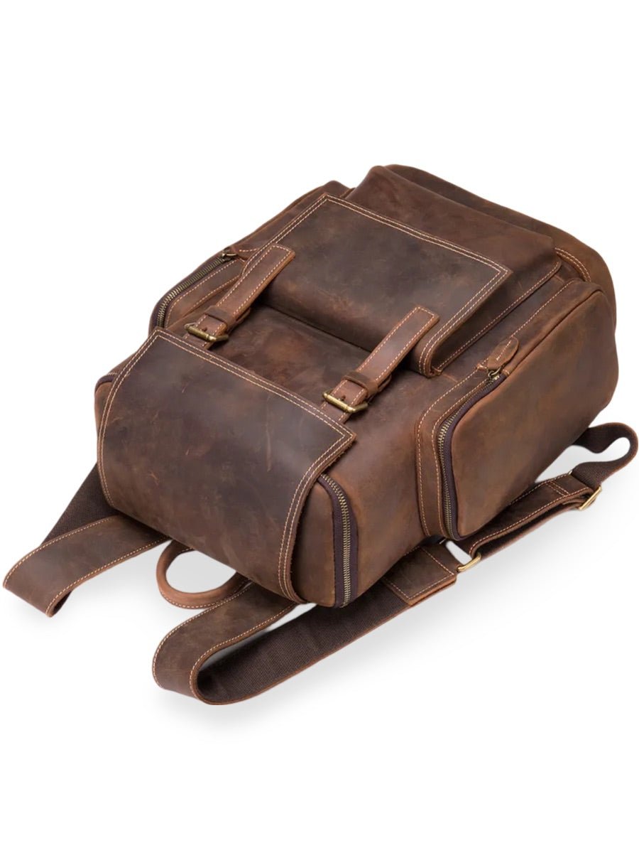 Sac à dos homme en cuir véritable, vintage, à grande capacité, idéal pour des voyages, modèle Calixte - Sac à dos - Marron