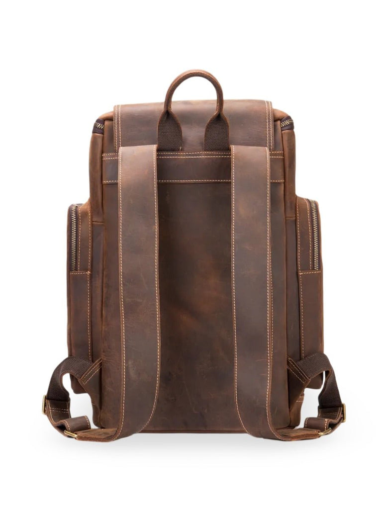 Sac à dos homme en cuir véritable, vintage, à grande capacité, idéal pour des voyages, modèle Calixte - Sac à dos - Marron