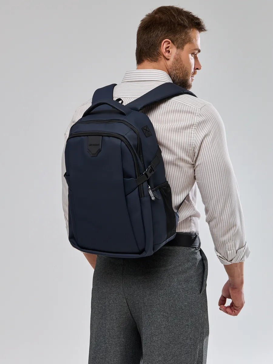 Sac à dos homme grande capacité, multi - compartiments, port USB, imperméable, design ergonomique, modèle Léos - Sac à dos - Bleu