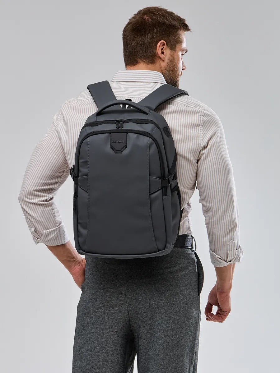 Sac à dos homme grande capacité, multi - compartiments, port USB, imperméable, design ergonomique, modèle Léos - Sac à dos - Gris