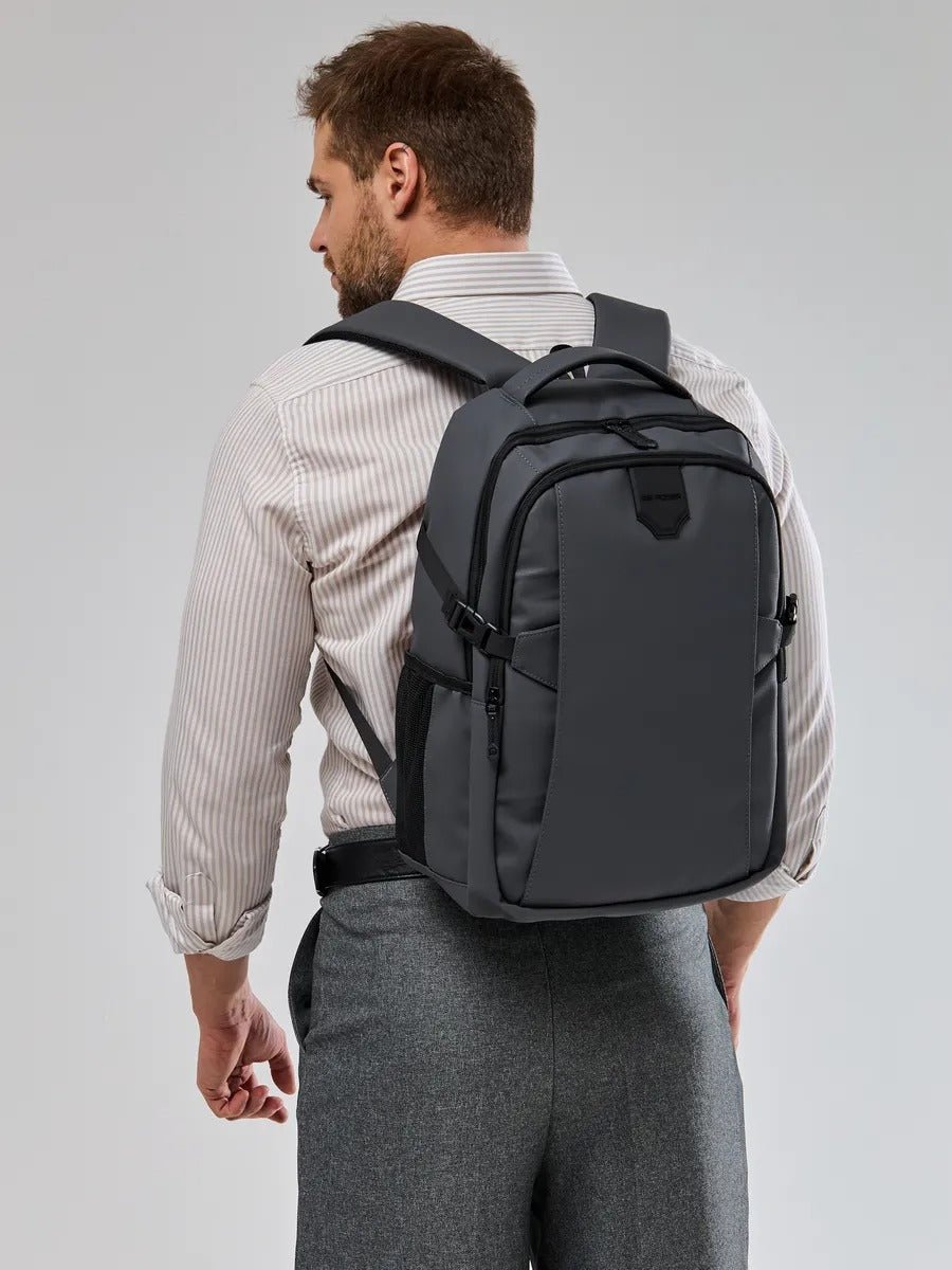 Sac à dos homme grande capacité, multi - compartiments, port USB, imperméable, design ergonomique, modèle Léos - Sac à dos - Gris