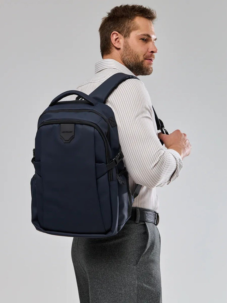 Sac à dos homme grande capacité, multi - compartiments, port USB, imperméable, design ergonomique, modèle Léos - Sac à dos - Bleu