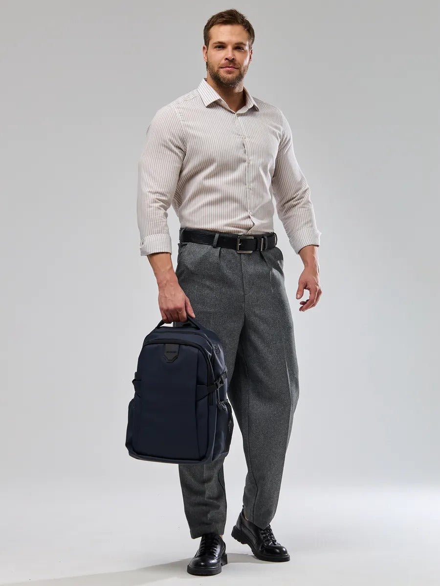 Sac à dos homme grande capacité, multi - compartiments, port USB, imperméable, design ergonomique, modèle Léos - Sac à dos - Bleu