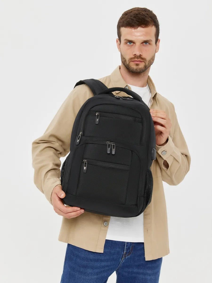 Sac à dos idéal, grande capacité, port USB, dos ergonomique et multiples rangements, modèle John - Sac à dos - Noir