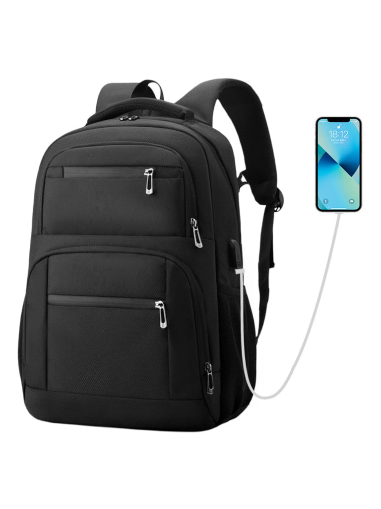 Sac à dos idéal, grande capacité, port USB, dos ergonomique et multiples rangements, modèle John - Sac à dos - Noir