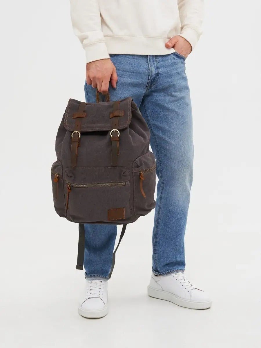 Sac à dos rétro en toile, grand, pour homme, idéal pour voyager, modèle Arselin - Sac à dos - Marron