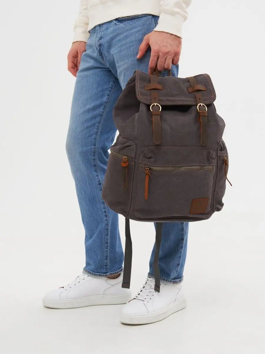 Sac à dos rétro en toile, grand, pour homme, idéal pour voyager, modèle Arselin - Sac à dos - Marron