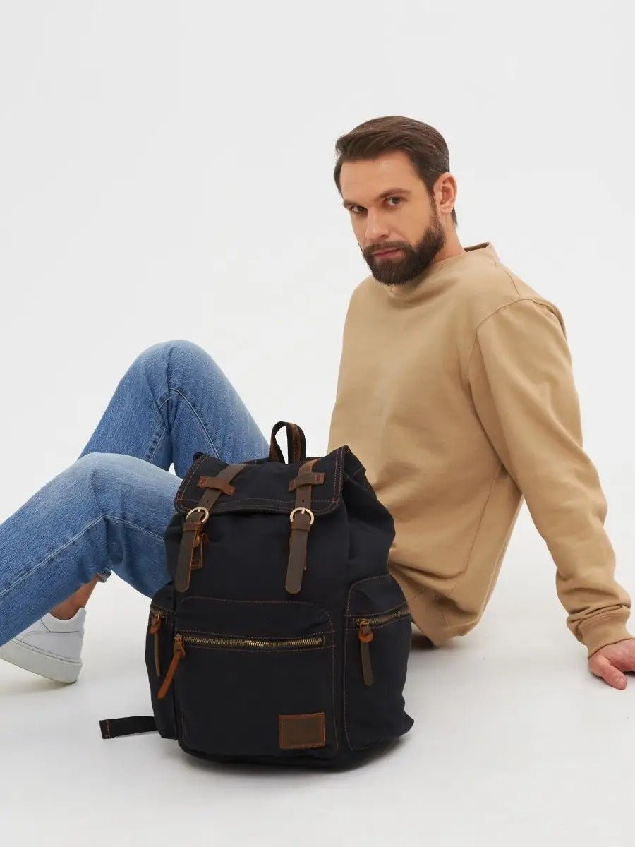 Sac à dos rétro en toile, grand, pour homme, idéal pour voyager, modèle Arselin - Sac à dos - Marron