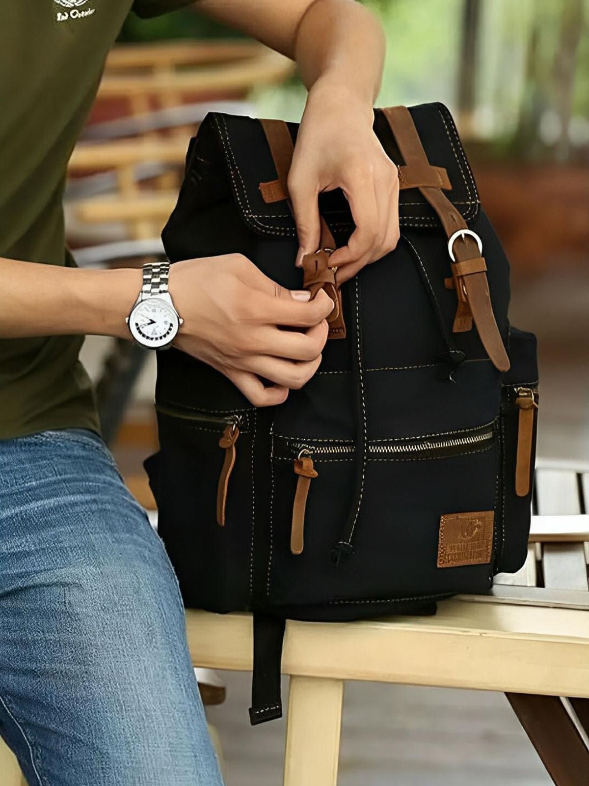 Sac à dos rétro en toile pour homme, idéal pour voyager, modèle Arselin - Sac à dos - Noir