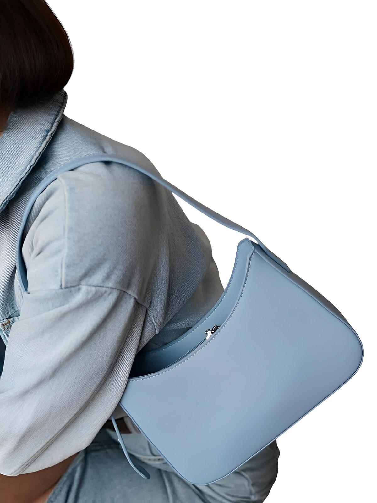 Sac à main baguette femme, bandoulière réglable, petit format, fermeture éclair, style minimaliste, modèle Ciah - Sac à main - Bleu