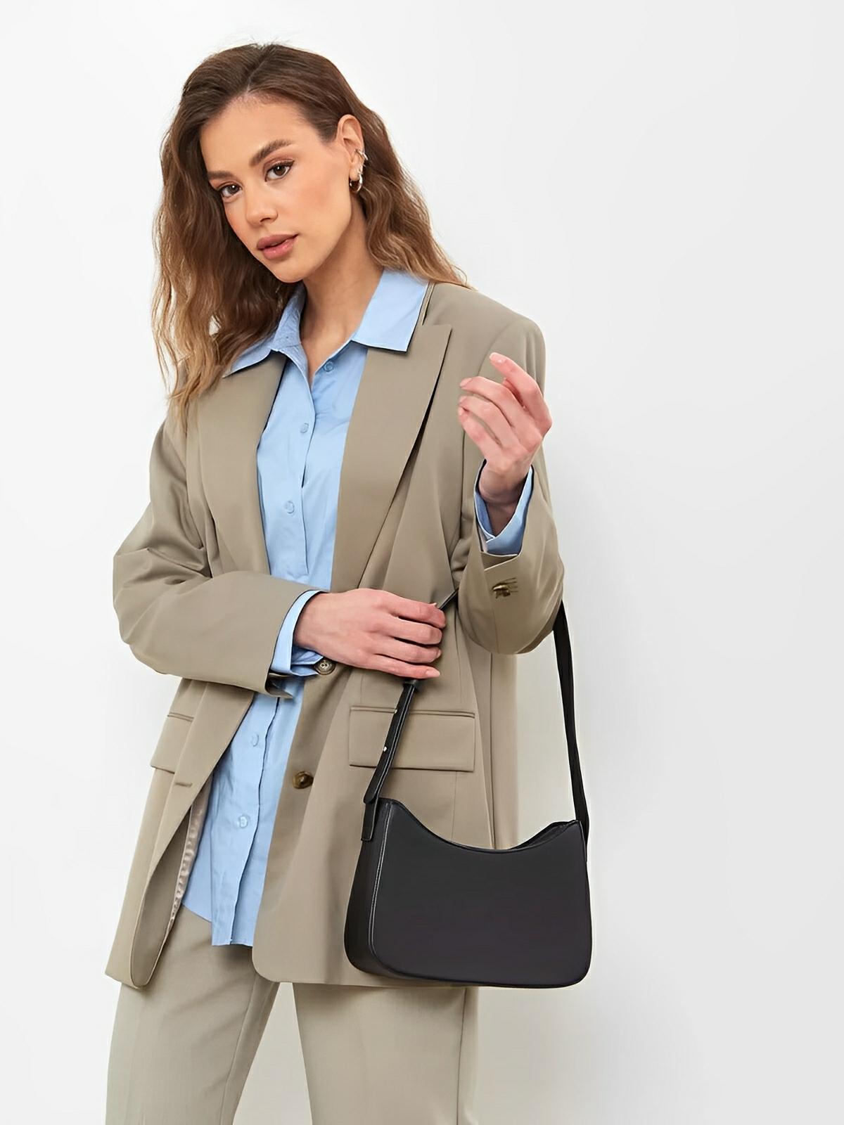 Sac à main baguette femme, bandoulière réglable, petit format, fermeture éclair, style minimaliste, modèle Ciah - Sac à main - Noir