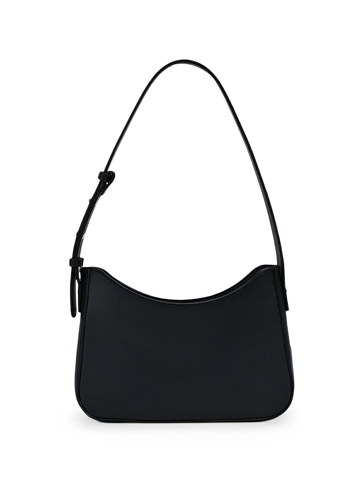 Sac à main baguette femme, bandoulière réglable, petit format, fermeture éclair, style minimaliste, modèle Ciah - Sac à main - Noir