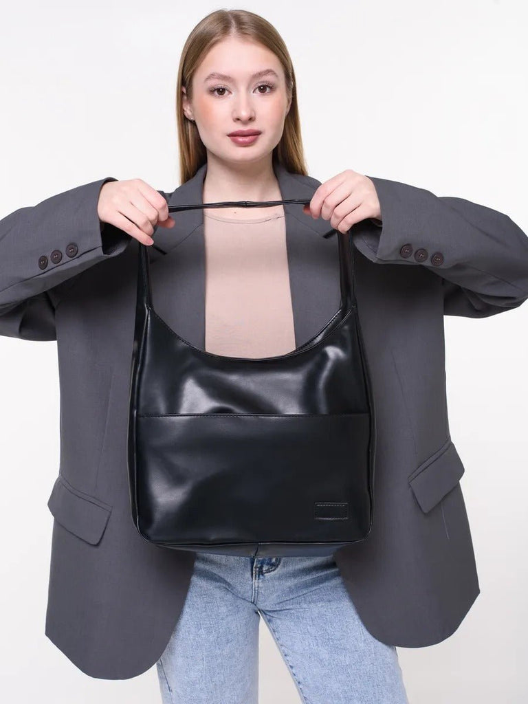 Sac à main en simili vegan, élégant et tendance, style hobo, modèle Cécile - Sac à main - Noir