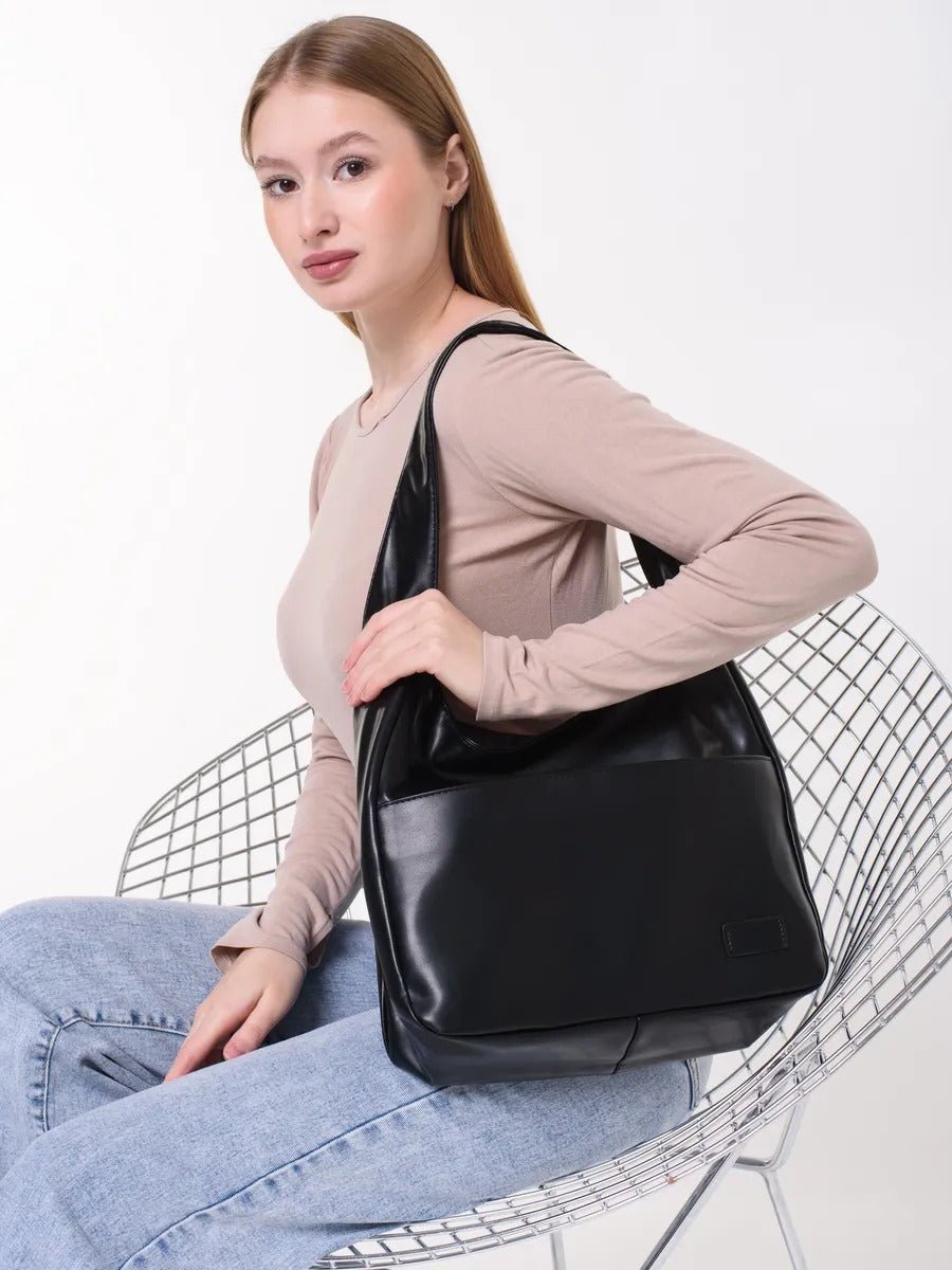 Sac à main en simili vegan, élégant et tendance, style hobo, modèle Cécile - Sac à main - Noir