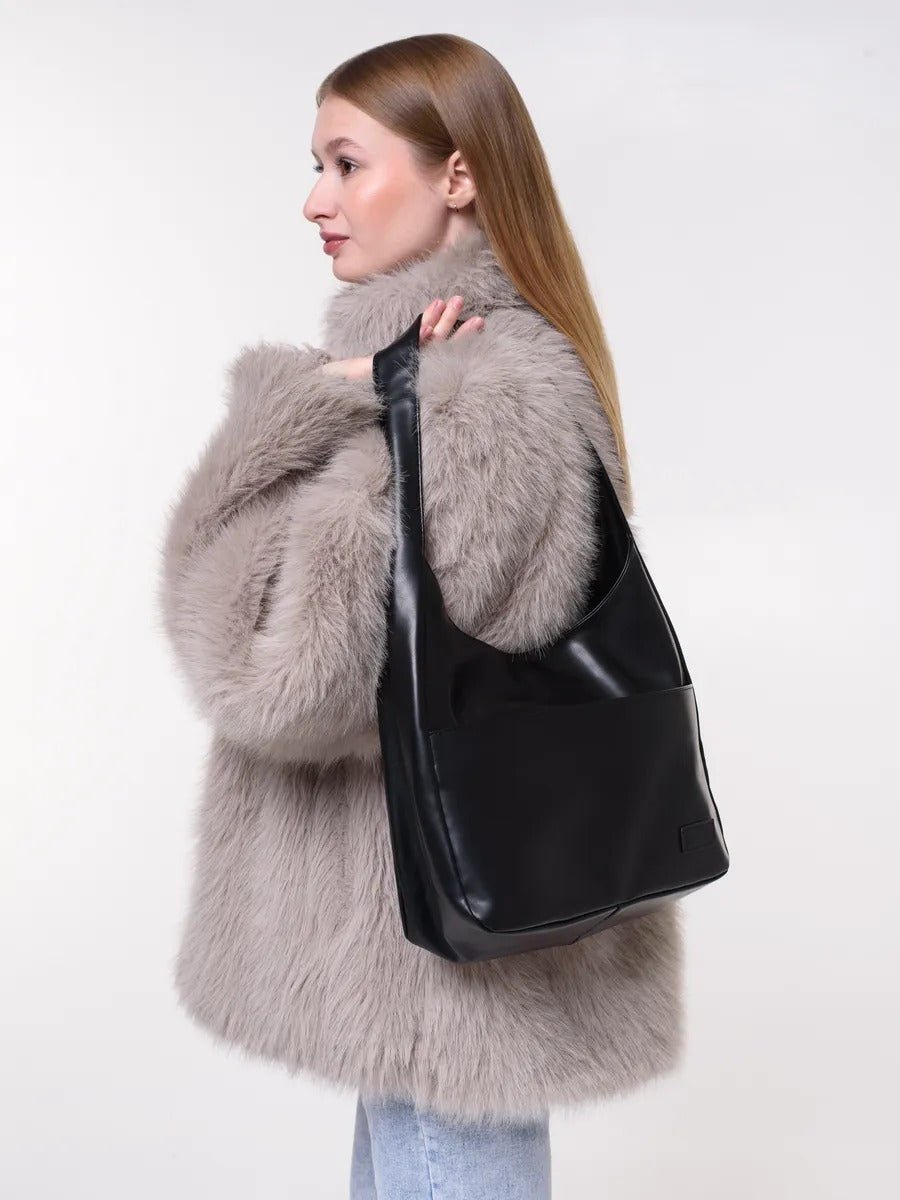 Sac à main en simili vegan, élégant et tendance, style hobo, modèle Cécile - Sac à main - Noir