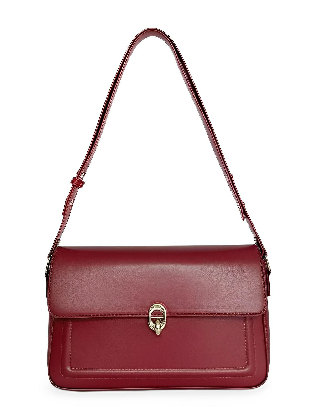 Sac à main en simili vegan, rabat élégant, design minimaliste, porté main ou épaule, format compact, modèle Cindy - Sac à main - Grenat